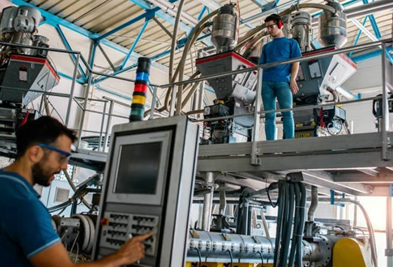 Maintenance technician servicing equipment